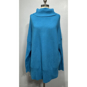 EFAN Womens Oversized Turtleneck Knit Sweater Batwing Long Sleeve Size M Blue